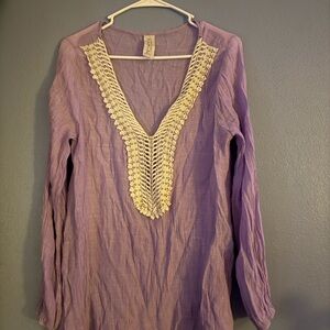 Lilac V-Neck Women's Top with Crochet Detail
